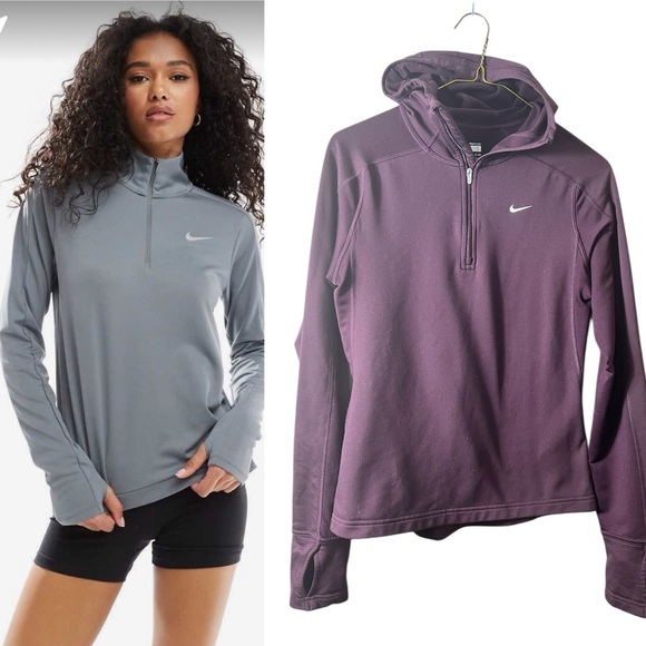 Nike Dri Fit Fleece Lined Running 1/4 Zip lightweight Hoodie Small Maroon - Picture 1 of 7